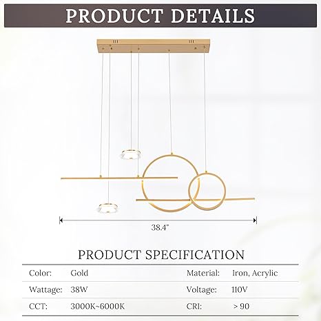 Modern Gold LED Dining Room Light Fixture