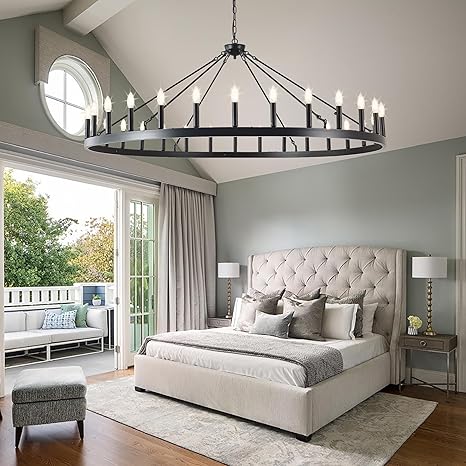 Large black wagon wheel chandelier