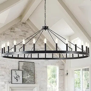 Large black wagon wheel chandelier
