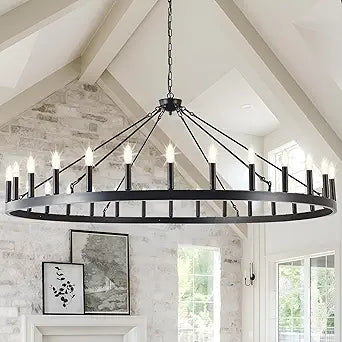 Large black wagon wheel chandelier