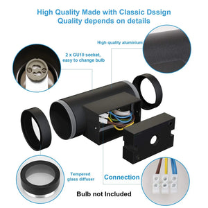 2 pcs Black Outdoor Wall Light